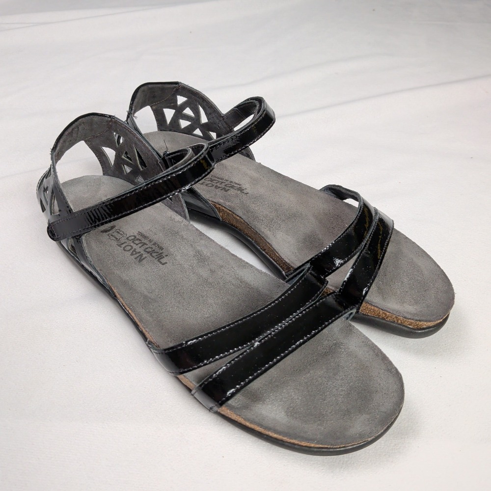 Naot Bonnie Geometric Cutout Black Strappy Cork Sandals Flats Size 42 11 US